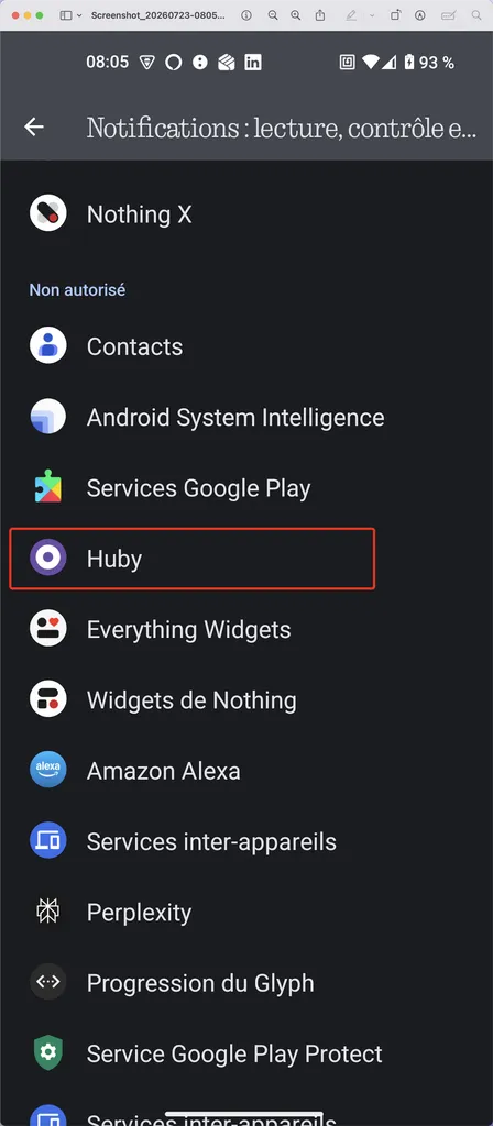 List of apps with notification access