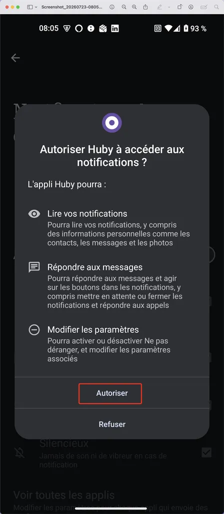 Granting notification access
