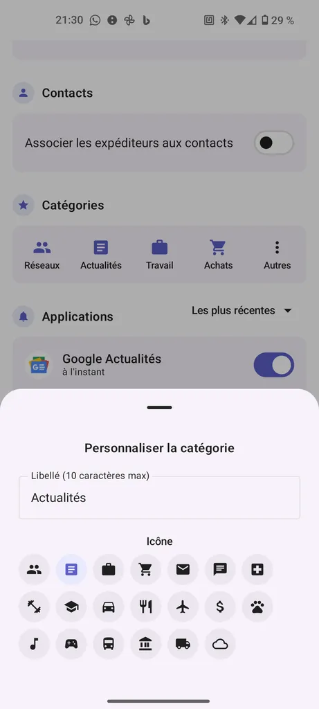 Customizing a category (name + icon)